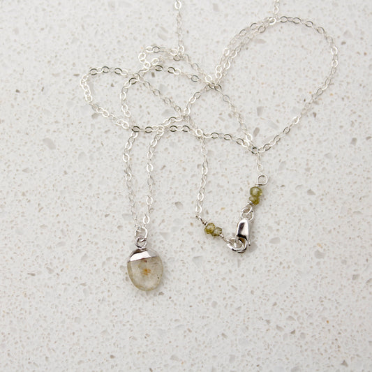 Tiny Gemstone Drop Charm on Fine Sterling Chain