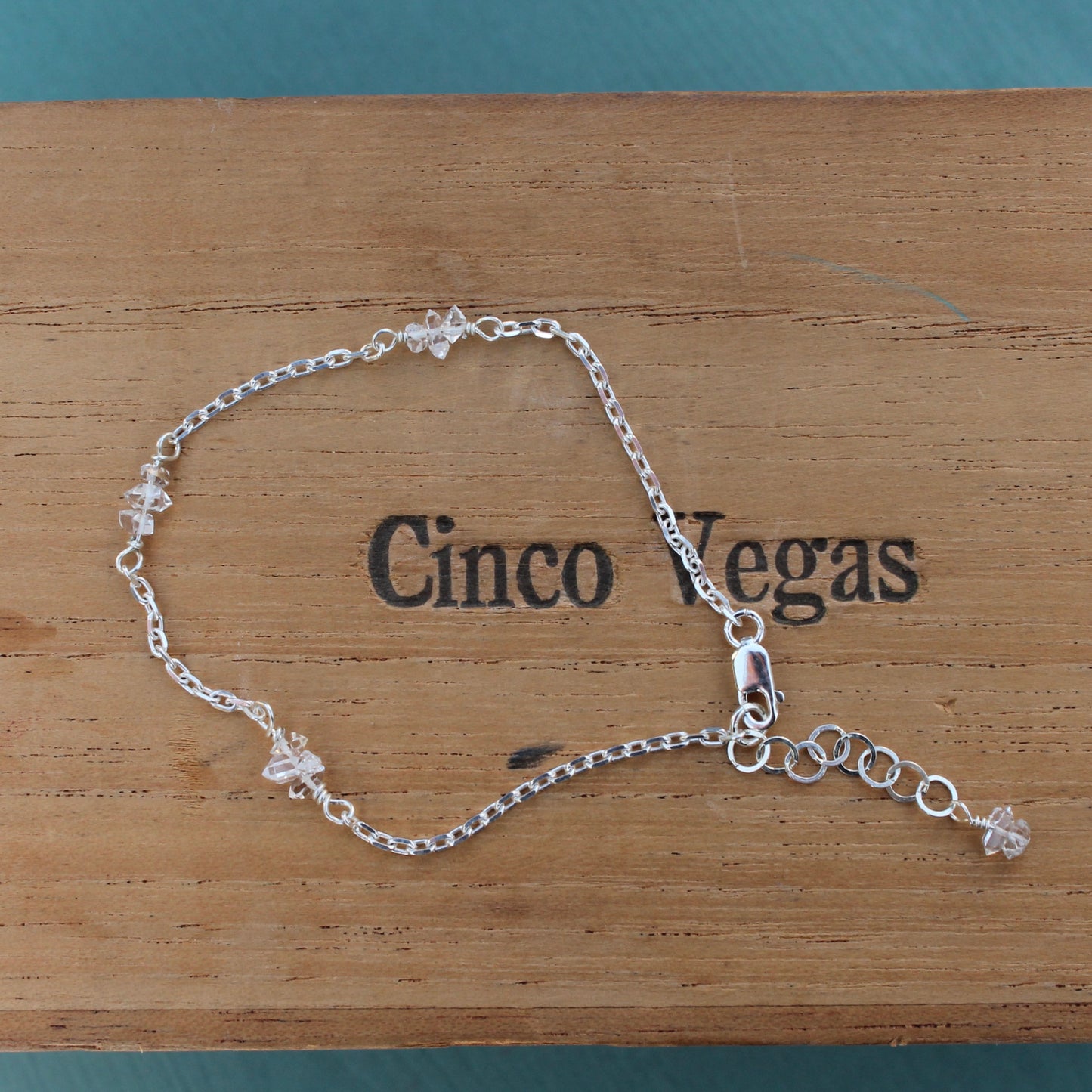 Pulsera de cadena tipo cable con diamantes Herkimer