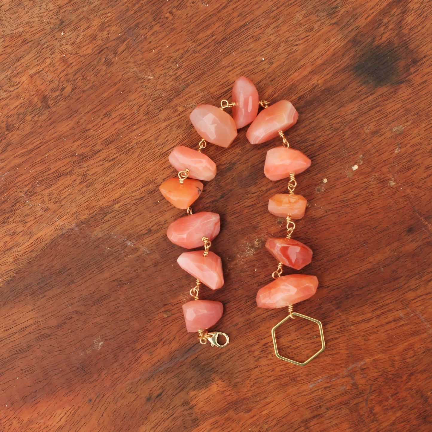 Chunky Apricot Agate Gold Filled Bracelet