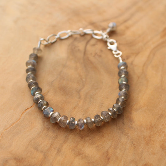 Labradorite Rondelle  & Thai Silver Bead Bracelet