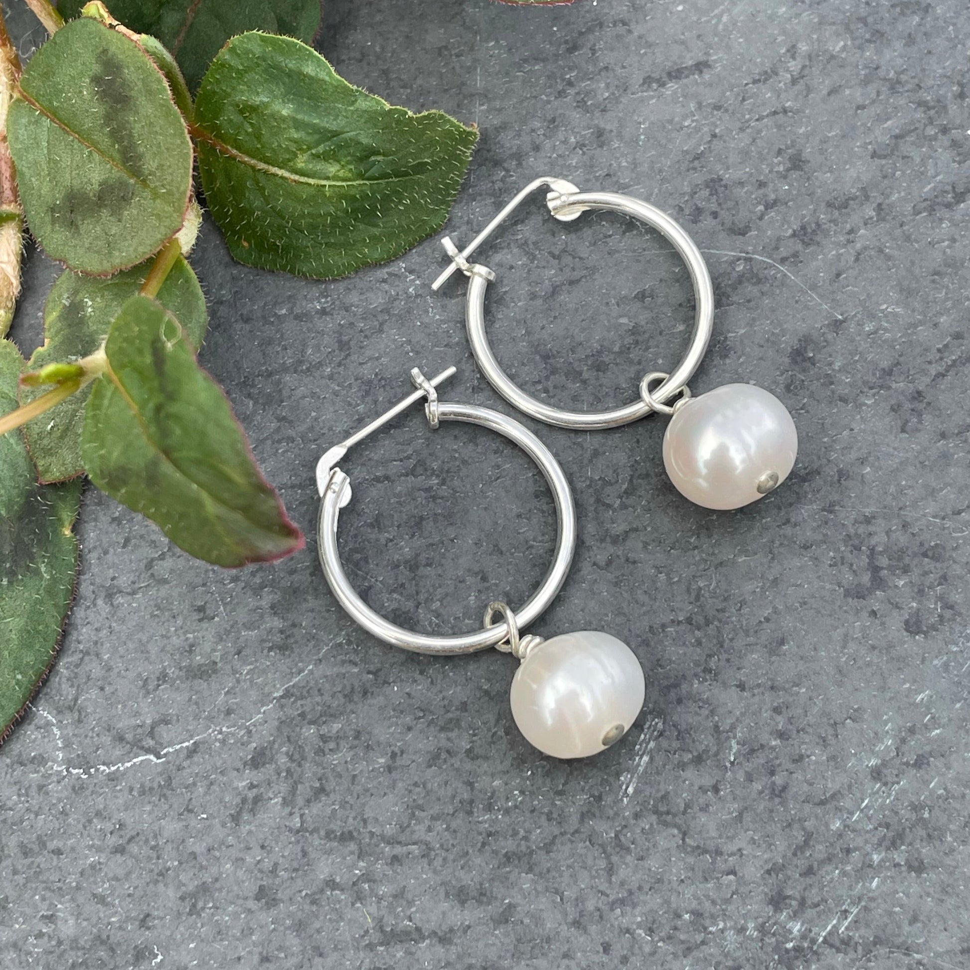 sterling silver hoop with fresh water pearl