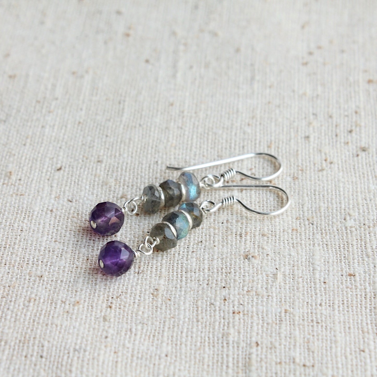 Labradorite Stack with Amethyst Dangle